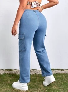 Plus Flap Pocket Cargo Jeans - Light Wash - View 2
