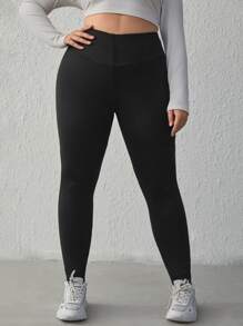 SHEIN EZwear Plus Solid High Waist Leggings - Black - View 1
