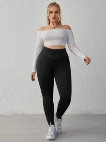 SHEIN EZwear Plus Solid High Waist Leggings - Black - View 4