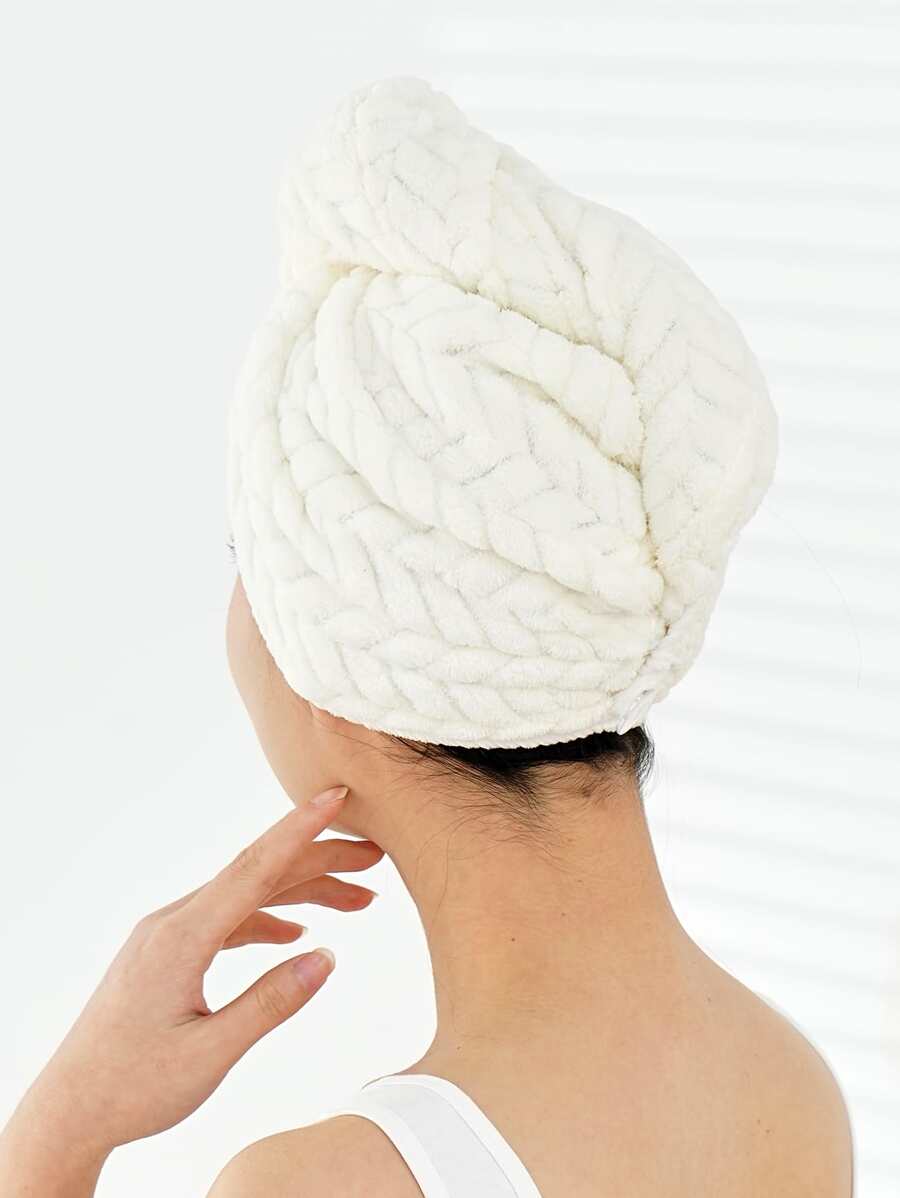 1 件装珊瑚绒超细纤维纯色干发帽，吸水，返校发帽 - 白色 - 查看 1