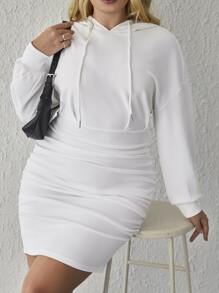 SHEIN EZwear Vestido con capucha de hombros caídos fruncido con cordón