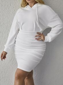 SHEIN EZwear Vestido con capucha de hombros caídos fruncido con cordón