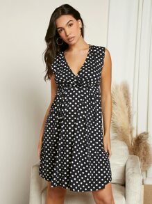 SHEIN Maternity Polka Dot Print Dress - Black and White - View 5
