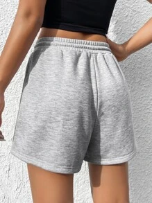 Muchica Heart Print Drawstring Waist Shorts - Light Grey - View 2