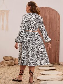 SHEIN LUNE Plus Zebra Striped Top & Split Thigh Skirt - Black and White - View 2