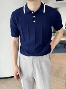 DAZY Men Contrast Trim Polo Shirt - Navy Blue - View 3