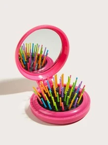 Airbag Massage Comb Students Portable 1pc Pink With Mirror Folding Air Cushion Comb Girls Travel Hair Comb, Hair Brush/Hair Comb - Pink - View 2