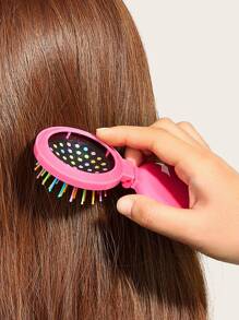 Airbag Massage Comb Students Portable 1pc Pink With Mirror Folding Air Cushion Comb Girls Travel Hair Comb, Hair Brush/Hair Comb - Pink - View 3