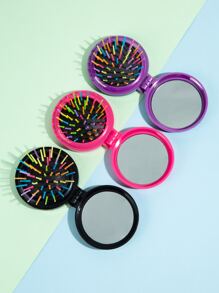 Airbag Massage Comb Students Portable 1pc Pink With Mirror Folding Air Cushion Comb Girls Travel Hair Comb, Hair Brush/Hair Comb - Pink - View 1