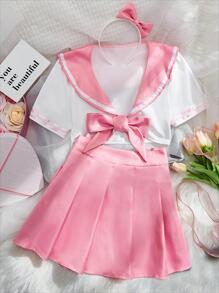 Conjunto de disfraz de colegiala con nudo de dos tonos - Multicolor - Ver 2
