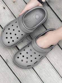 Men Cut Out Slingback Vent Clogs - Grey - View 2