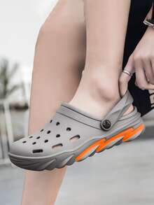 Men Cut Out Slingback Vent Clogs - Grey - View 3