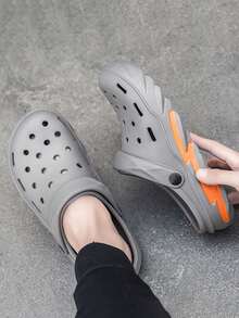 Men Cut Out Slingback Vent Clogs - Grey - View 4