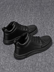 Men Minimalist Lace Up Front Skate Shoes - Black - View 5