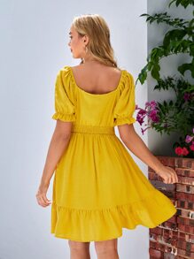 SHEIN Maternity Square Neck Puff Sleeve Dress - Yellow - View 2