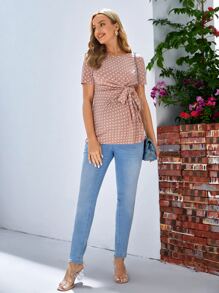 SHEIN 孕婦波卡圓點腰帶T恤 - 藕粉色 - 查看 4