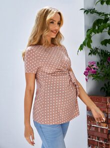 SHEIN 孕婦波卡圓點腰帶T恤 - 藕粉色 - 查看 5