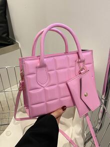 Họa tiết Hình học Túi Vuông Với ví coin Màu hồng - Màu Hồng baby - Xem 4