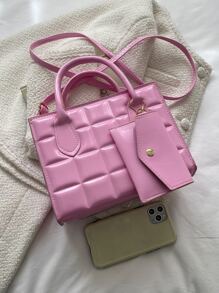 Họa tiết Hình học Túi Vuông Với ví coin Màu hồng - Màu Hồng baby - Xem 6