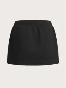 SHEIN ICON 翻蓋口袋腰部抽繩工裝裙 - 黑色 - 查看 2