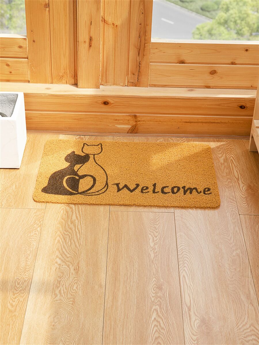 1pc Cat & Letter Graphic Door Mat - Multicolor - View 1