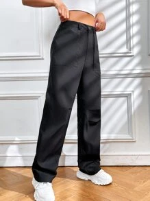 SHEIN Unity High Waist Slant Pockets Trousers - Black - View 1