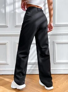 SHEIN Unity High Waist Slant Pockets Trousers - Black - View 2