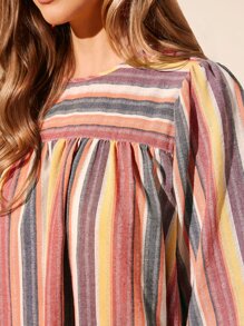 SHEIN LUNE 條紋印花燈籠袖洋裝 - 橘色 - 查看 9