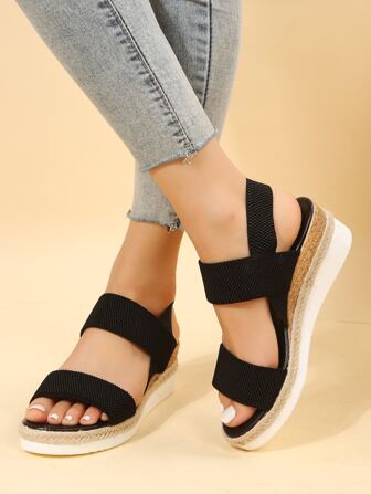 Women's Comfortable Summer Shoes, Slip-On Elastic Slip-On, Waterproof Platform Casual Crisscross Wedge Sandals