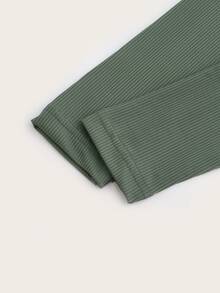 Áo thun nữ Lộ Lưng Tương phản ren Buộc lại Gân đan màu trơn Giải trí - màu xanh lá - Xem 4