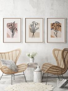 3pcs Floral Print Unframed Painting - Multicolor - View 1