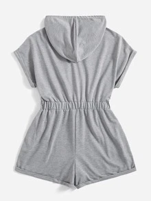 SHEIN EZwear Plus Drawstring Hooded Romper - Light Grey - View 2