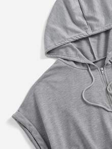 SHEIN EZwear Plus Drawstring Hooded Romper - Light Grey - View 3