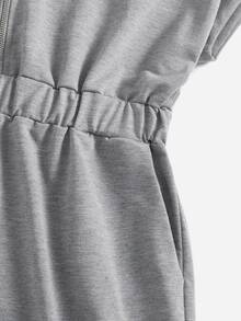 SHEIN EZwear Plus Drawstring Hooded Romper - Light Grey - View 4