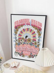 1pc Flower & Letter Graphic Unframed Painting - Multicolor - View 2