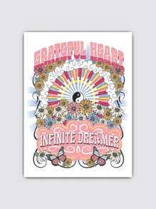 1pc Flower & Letter Graphic Unframed Painting - Multicolor - View 5