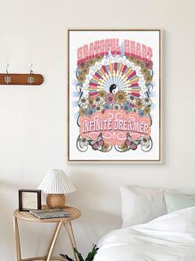 1pc Flower & Letter Graphic Unframed Painting - Multicolor - View 6