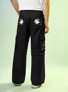 Jack B. Wiese 男士人像圖案翻蓋口袋工裝褲 - 黑色 - 查看 2