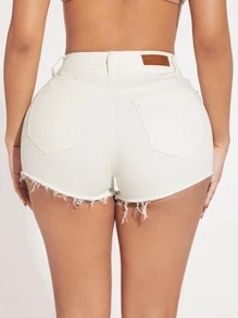 SHEIN SXY Ripped Raw Hem Denim Shorts - White - View 2