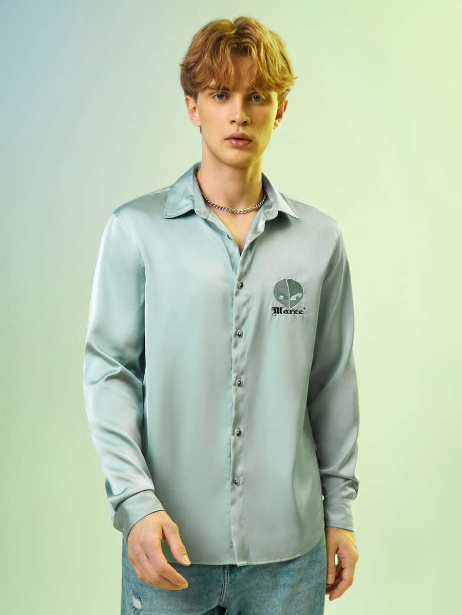 ALIENATED Men Letter Graphic Button Front Shirt - Mint Green - View 1