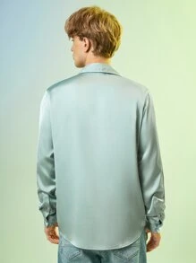 ALIENATED Men Letter Graphic Button Front Shirt - Mint Green - View 2
