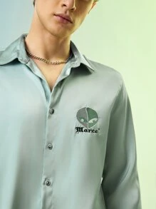 ALIENATED Men Letter Graphic Button Front Shirt - Mint Green - View 3
