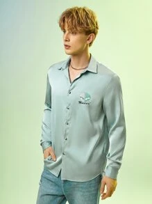ALIENATED Men Letter Graphic Button Front Shirt - Mint Green - View 7