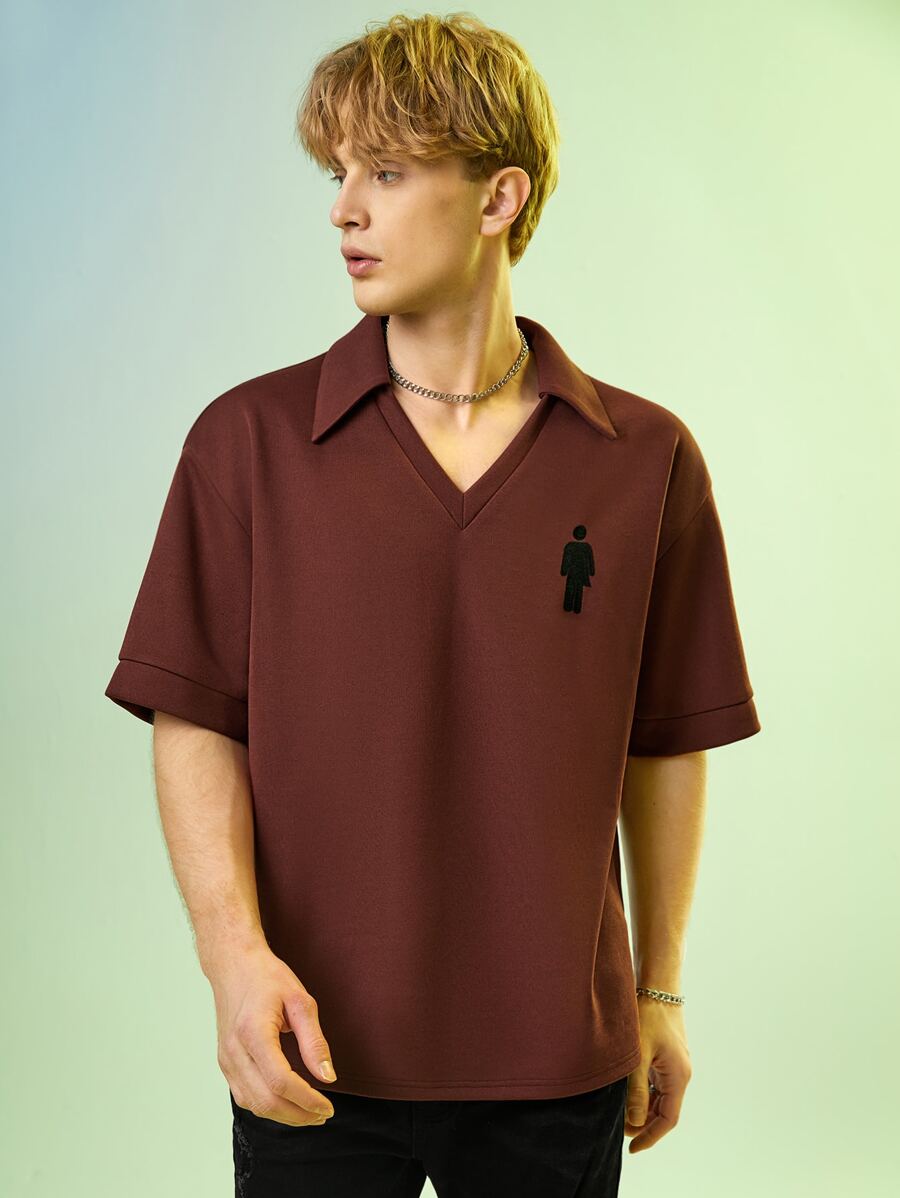 Valeria Aguilar Men Figure Patched Detail Polo Shirt - Rust Brown - View 1