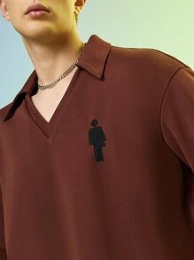Valeria Aguilar Men Figure Patched Detail Polo Shirt - Rust Brown - View 5