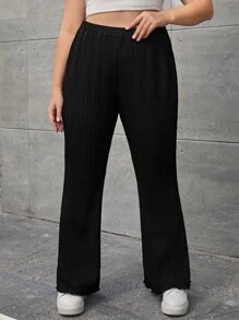 SHEIN EZwear 大碼素色喇叭褲 - 黑色 - 查看 6