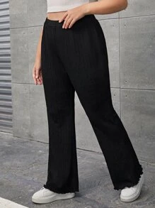 SHEIN EZwear 大碼素色喇叭褲 - 黑色 - 查看 4