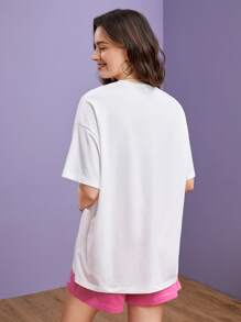 FRIENDS X SHEIN Slogan & Figure Graphic Drop Shoulder Tee - White - View 2