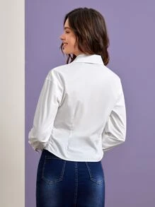 FRIENDS X SHEIN Letter Graphic Ruched Shirt - White - View 2