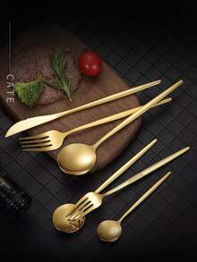 4pcs Stainless Steel Flatware Set - Gold - View 5